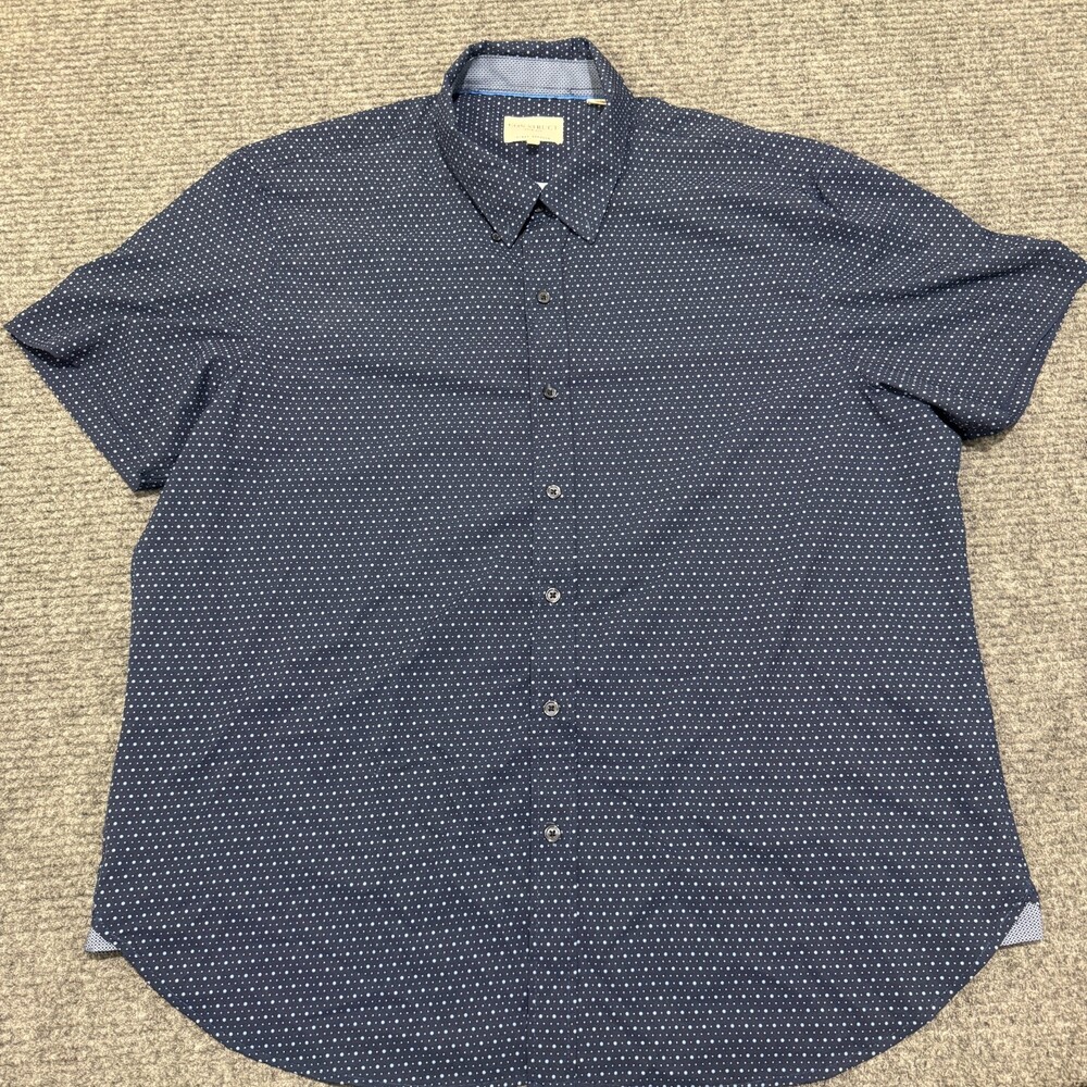 ConStruct Shirt Mens 2XL Blue Polka Dot Short Sleeve 4 Way Stretch Button Up